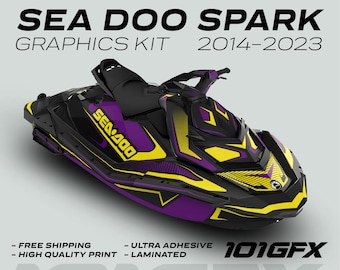 Sea Doo Spark Graphics kit RACE LINE Purple Yellow 2014-2023 Sea-Doo Spark Trixx Decals Stickers SeaDoo