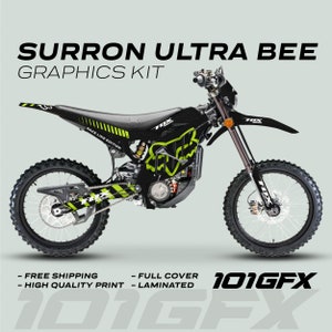Surron Ultra Bee Graphics Kit FOX RACE LINE Black Green Decals Stickers Laminated Fox Racing eBike Sur-Ron Ultra Decals Wrap Protection