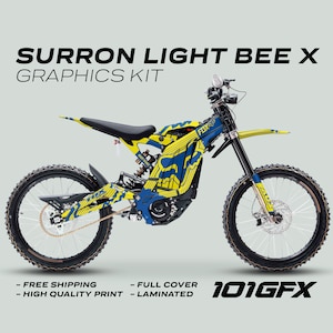 Surron Light Bee X Graphics Kit FOX STRIPES YELLOW Blue Decals Stickers Laminated Sur-Ron racing pro L1E eBike Emoto