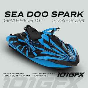 Sea Doo Spark Graphics kit RAYS BLACK CYAN 2014-2023 Spark Trixx Decals Stickers
