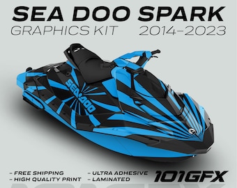 Sea Doo Spark Graphics kit RAYS BLACK CYAN 2014-2023 Spark Trixx Decals Stickers