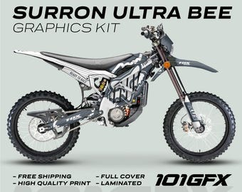 Surron Ultra Bee Graphics Kit FOX STRIPES Grey White Decals Stickers Laminated Fox Racing eBike Sur-Ron Ultra Decals Wrap Protection