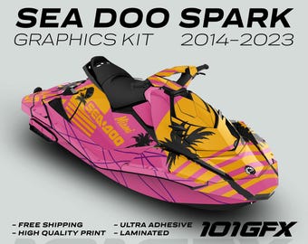 Sea Doo Spark Graphics kit MIAMI PINK YELLOW 2014-2023 Spark Trixx Decals Stickers
