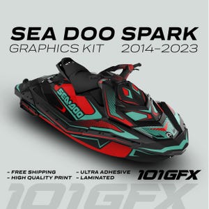 Sea Doo Spark Graphics kit RACE LINE Red Mint 2014-2023 Sea-Doo Spark Trixx Decals Stickers SeaDoo