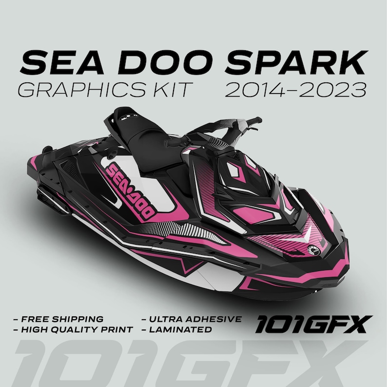 Sea Doo Spark Dekalkit RACE LINE Vit Rosa 2014-2023 Sea-Doo Spark Trixx Dekaler Klistermärken SeaDoo bild 1