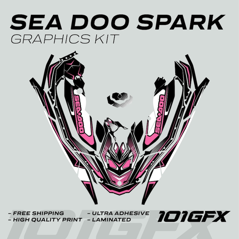 Sea Doo Spark Dekalkit RACE LINE Vit Rosa 2014-2023 Sea-Doo Spark Trixx Dekaler Klistermärken SeaDoo bild 5