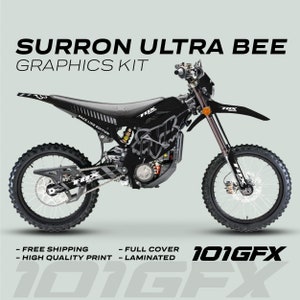 Surron Ultra Bee Graphics Kit FOX RACE LINE Black Grey Decals Stickers Laminated Fox Racing eBike Sur-Ron Ultra Decals Wrap Protection