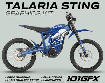 Talaria Sting MX3 MX4 Graphics Kit R BULL MONO BLUE White Decals Stickers Laminated eBike Emoto
