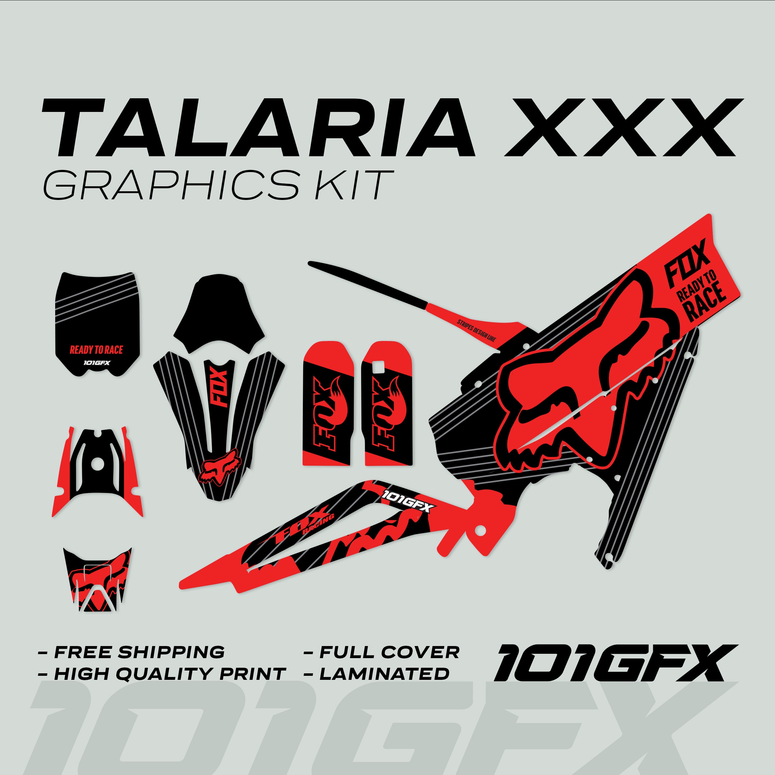 Talaria XXX Graphics Kit FOX STRIPES Black Red Stickers Laminated