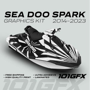 Sea Doo Spark Graphics kit RAYS BLACK WHITE 2014-2023 Sea-Doo Spark Trixx Decals Stickers SeaDoo