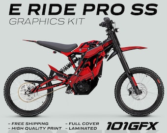 E Ride Pro SS Graphics Kit FOX R Stripes Red Black Decals Stickers Laminated ERide Pro S SS eBike Emoto E-Ride Pro