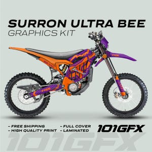 Surron Ultra Bee Graphics Kit FOX STRIPES Purple Orange Decals Stickers Laminated Fox Racing eBike Sur-Ron Ultra Decals Wrap Protection