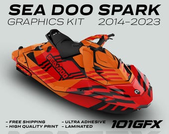 Kit de gráficos Sea Doo Spark FAST ORANGE RED 2014-2023 Calcomanías y pegatinas Trixx Sea-Doo Spark SeaDoo