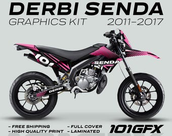 Derbi Senda Graphics Kit X-Treme 2011-2017 LINE SPACE Black Pink Decals set Stickers Laminated