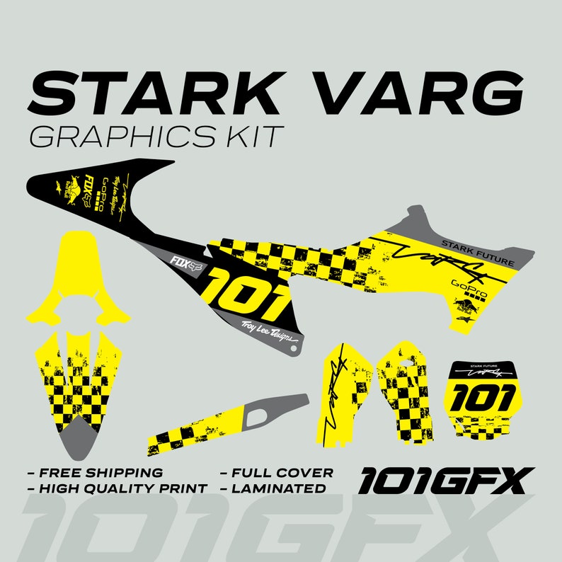 Stark Varg Graphics Kit RACE BLACK YELLOW Decals Stickers Laminated ...