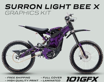 Surron Light Bee X Graphics Kit FOX STRIPES BLACK Purple Decals Stickers Laminated Sur-Ron racing pro L1E eBike Emoto
