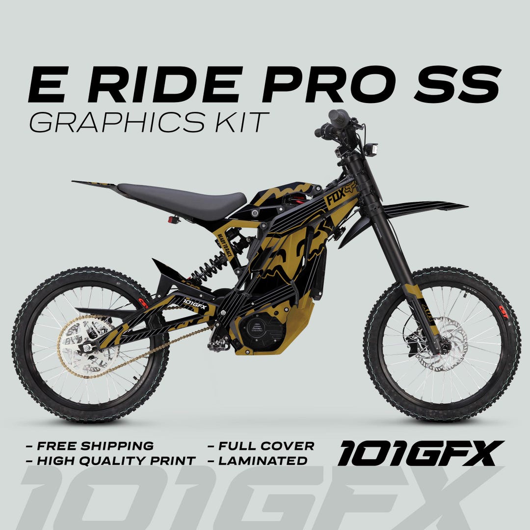 E Ride Pro SS Graphics Kit FOX R Stripes Black Gold Decals Stickers  Laminated Eride Pro S SS Ebike Emoto E-ride Pro