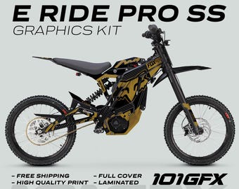 E Ride Pro SS Graphics Kit FOX R Stripes Black Gold Decals Stickers Laminated ERide Pro S SS eBike Emoto E-Ride Pro