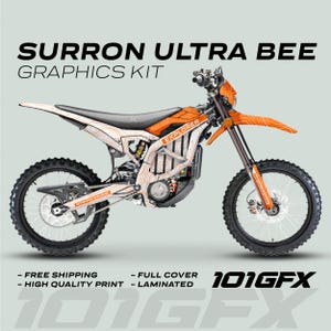 Surron Ultra Bee Graphics Kit EXPLORER WHITE ORANGE Explore Altitude Decals Stickers Laminated eBike Sur-Ron Ultra Decals Wrap Protection