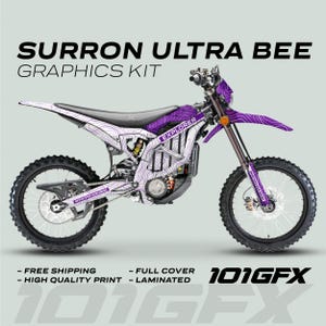 Surron Ultra Bee Graphics Kit EXPLORER WHITE PURPLE Explore Altitude Decals Stickers Laminated eBike Sur-Ron Ultra Decals Wrap Protection