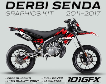 Derbi Senda Graphics Kit X-Treme 2011-2017 LIGHTNING BLACK RED Decals set Stickers Laminated
