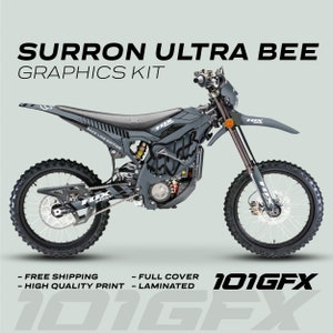 Surron Ultra Bee Graphics Kit FOX RACE LINE Grey Black Decals Stickers Laminated Fox Racing eBike Sur-Ron Ultra Decals Wrap Protection