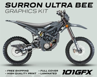 Surron Ultra Bee Graphics Kit FOX RACE LINE Grey Black Decals Stickers Laminated Fox Racing eBike Sur-Ron Ultra Decals Wrap Protection