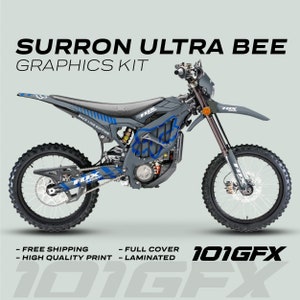 Surron Ultra Bee Graphics Kit FOX RACE LINE Grey Blue Decals Stickers Laminated Fox Racing eBike Sur-Ron Ultra Decals Wrap Protection