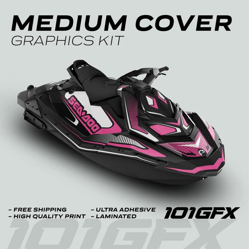 Sea Doo Spark Dekalkit RACE LINE Vit Rosa 2014-2023 Sea-Doo Spark Trixx Dekaler Klistermärken SeaDoo MEDIUM COVER