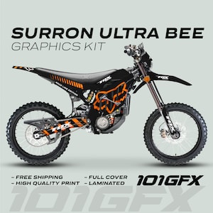 Surron Ultra Bee Graphics Kit FOX RACE LINE Black Orange Decals Stickers Laminated Fox Racing eBike Sur-Ron Ultra Decals Wrap Protection
