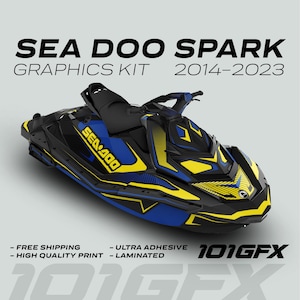 Sea Doo Spark Graphics kit RACE LINE Cyan Yellow 2014-2023 Sea-Doo Spark Trixx Decals Stickers SeaDoo
