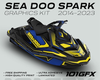 Zestaw graficzny Sea Doo Spark RACE LINE Cyan Yellow 2014-2023 Naklejki Sea-Doo Spark Trixx Naklejki SeaDoo