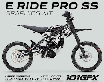 E Ride Pro SS Graphics Kit FOX R Stripes Black White Decals Stickers Laminated ERide Pro S SS eBike Emoto E-Ride Pro