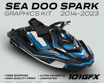 Zestaw graficzny Sea Doo Spark RACE LINE Biały Cyjan 2014-2023 Naklejki Sea-Doo Spark Trixx Naklejki SeaDoo