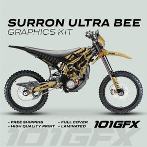 Surron Ultra Bee Graphics Kit FOX STRIPES Sand Black Decals Stickers Laminated Fox Racing eBike Sur-Ron Ultra Decals Wrap Protection