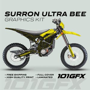 Surron Ultra Bee Graphics Kit EXPLORER BLACK YELLOWExplore Altitude Decals Stickers Laminated eBike Sur-Ron Ultra Decals Wrap Protection