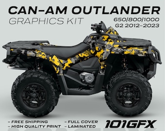 Can-Am OUTLANDER Grafikkit SPLAT CAMO Gelb für 650 / 800 / 1000 Canam Outlander Max G2 Aufkleber Aufkleber Schutzdesign