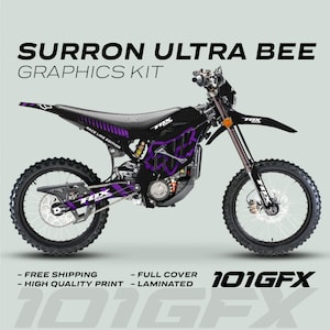 Surron Ultra Bee Grafikkit FOX RACE LINE Schwarz Lila Aufkleber Aufkleber Laminiert Fox Racing eBike Sur-Ron Ultra Decals Wrap Schutz