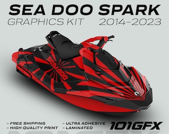 Kit de gráficos Sea Doo Spark RAYS BLACK RED 2014-2023 Calcomanías y pegatinas Trixx Sea-Doo Spark SeaDoo