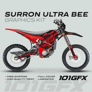 Surron Ultra Bee Graphics Kit FOX STRIPES Black Red Decals Stickers Laminated Fox Racing eBike Sur-Ron Ultra Decals Wrap Protection