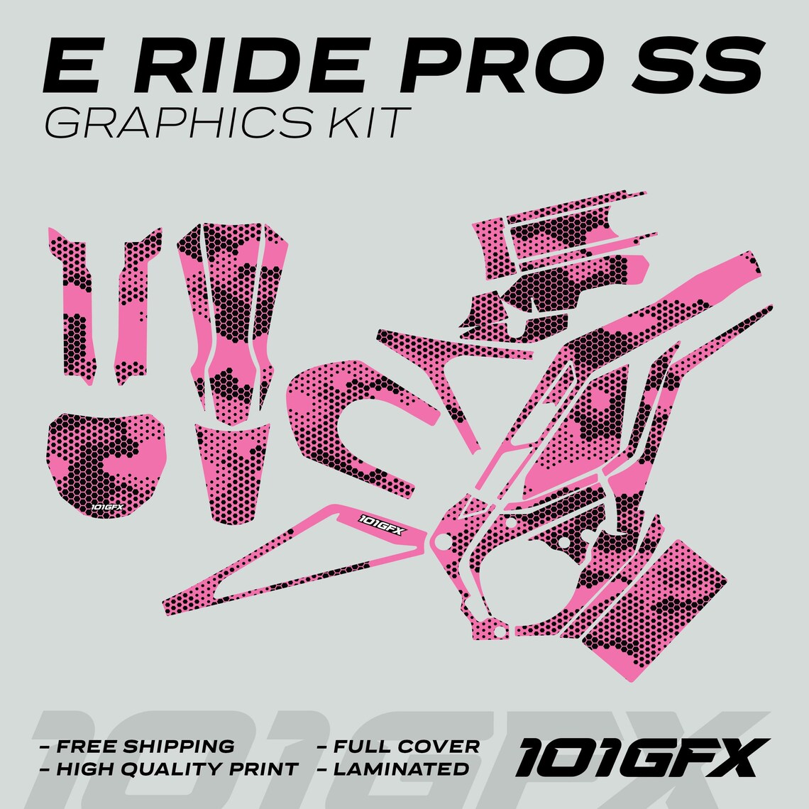 E Ride Pro SS Graphics Kit HEXOCAM PINK Decals Stickers Laminated Eride ...