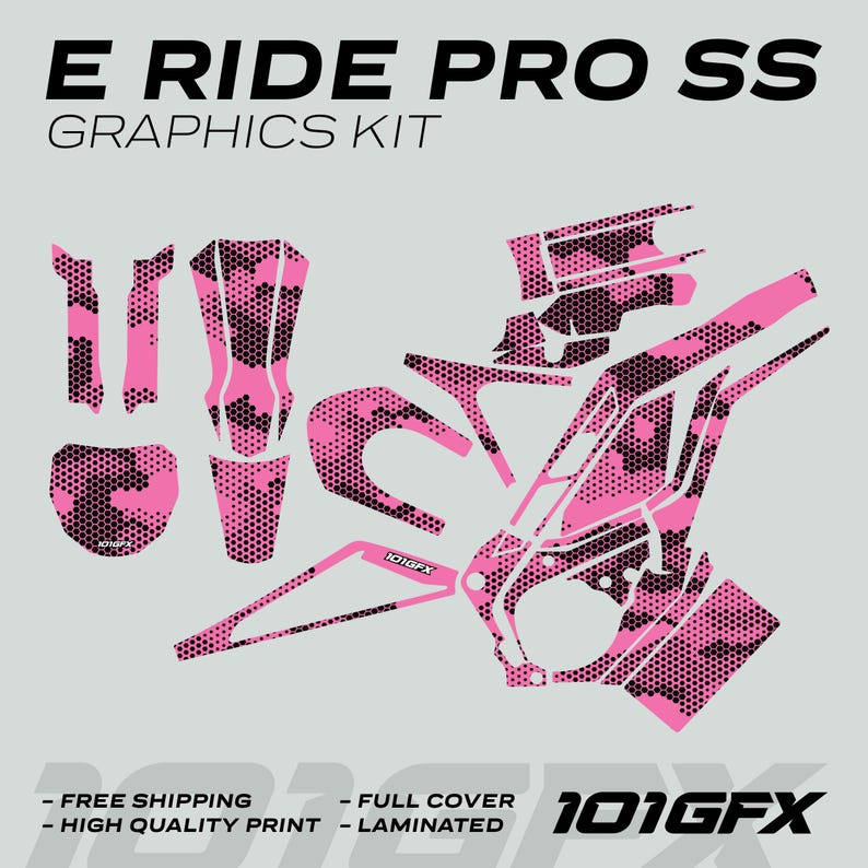 E Ride Pro SS Graphics Kit HEXOCAM PINK Decals Stickers Laminated Eride ...