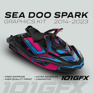 Sea Doo Spark Graphics kit RACE LINE Magenta Cyan 2014-2023 Sea-Doo Spark Trixx Decals Stickers SeaDoo
