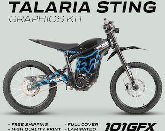Talaria Sting MX3 MX4 Graphics Kit FOX Raceline BLACK BLUE Decals Stickers Laminated racing race sticker wrap eBike Emoto