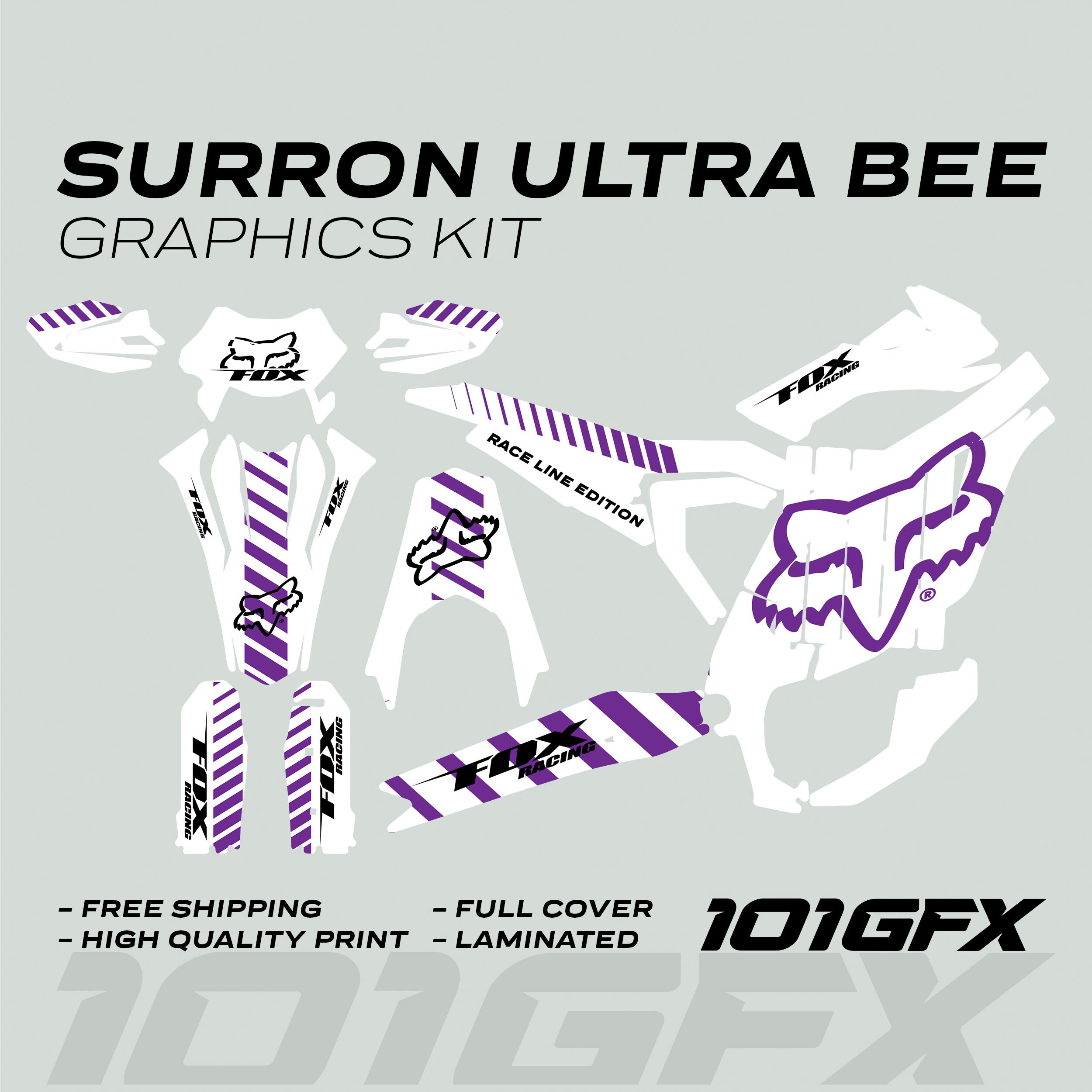 Surron Ultra Bee Graphics Kit FOX RACE LINE White Purple