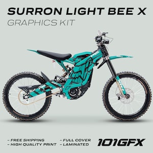 Surron Light Bee X Graphics Kit FOX RACE LINE Mint Black Decals Stickers Laminated Sur-Ron L1E eBike Emoto