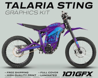 Talaria Sting MX3 MX4 Graphics Kit R BULL MONO PURPLE Cyan Decals Stickers Laminated eBike Emoto