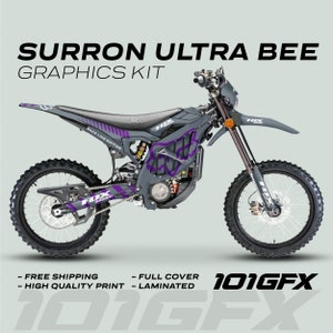 Surron Ultra Bee Graphics Kit FOX RACE LINE Grey Purple Decals Stickers Laminated Fox Racing eBike Sur-Ron Ultra Decals Wrap Protection