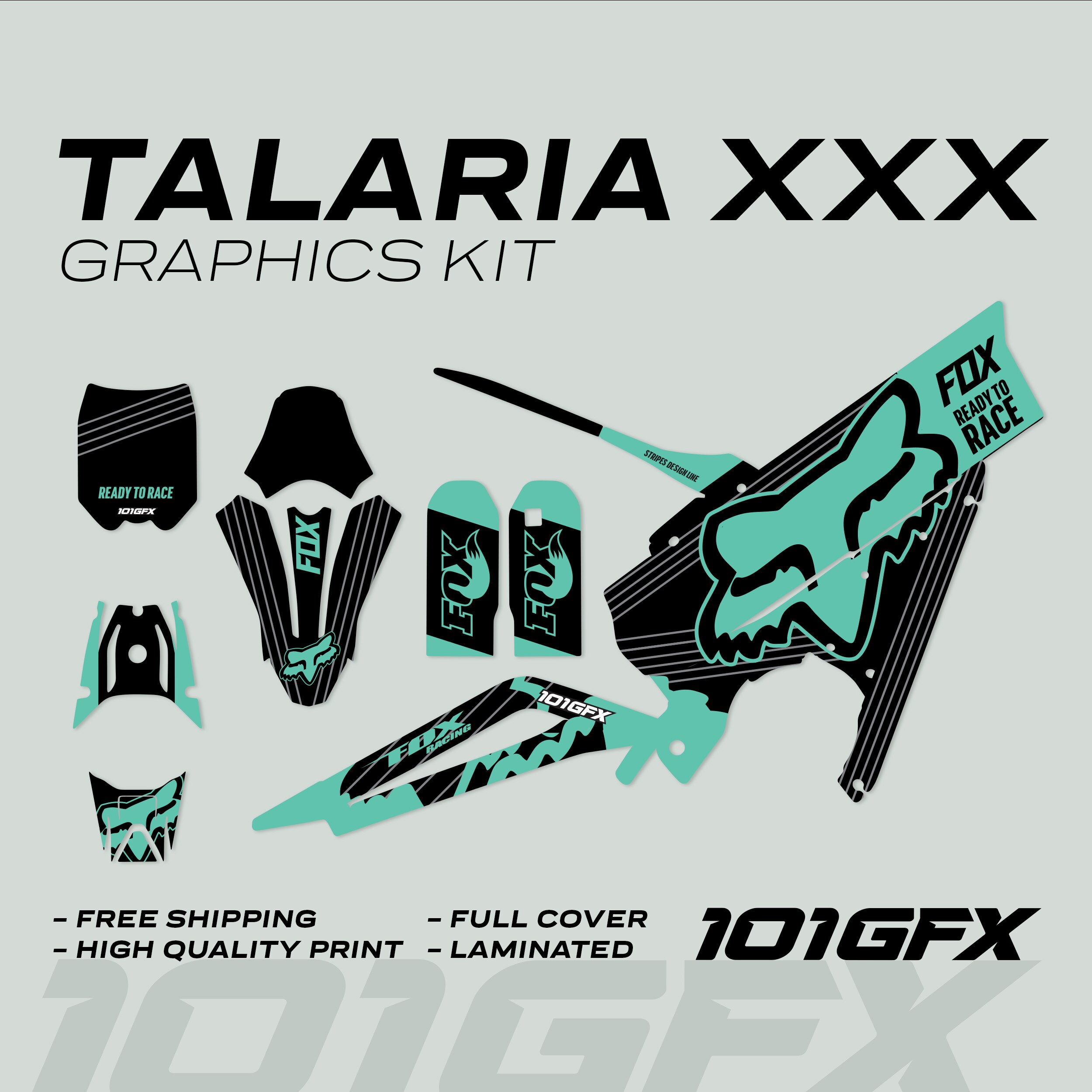 Talaria XXX Graphics Kit FOX STRIPES Black Mint Stickers Laminated