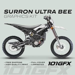 Surron Ultra Bee Graphics Kit EXPLORER BLACK WHITE Explore Altitude Decals Stickers Laminated eBike Sur-Ron Ultra Decals Wrap Protection